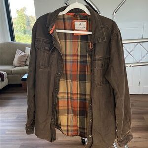 Legendary Whitetails Men's Brown Shirt Jacket with Plaid Lining